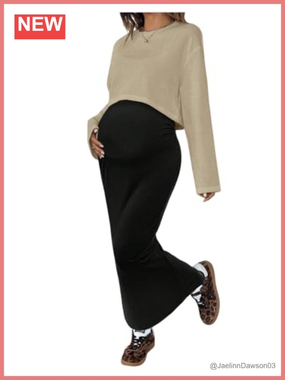 Maternity 2 Piece Maxi Dress and Cropped Cardigan Set Long Sleeve Crewneck